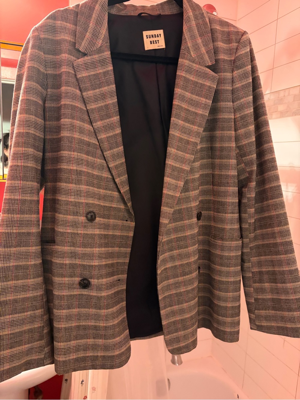 Aritzia Plaid Double-Breasted Blazer